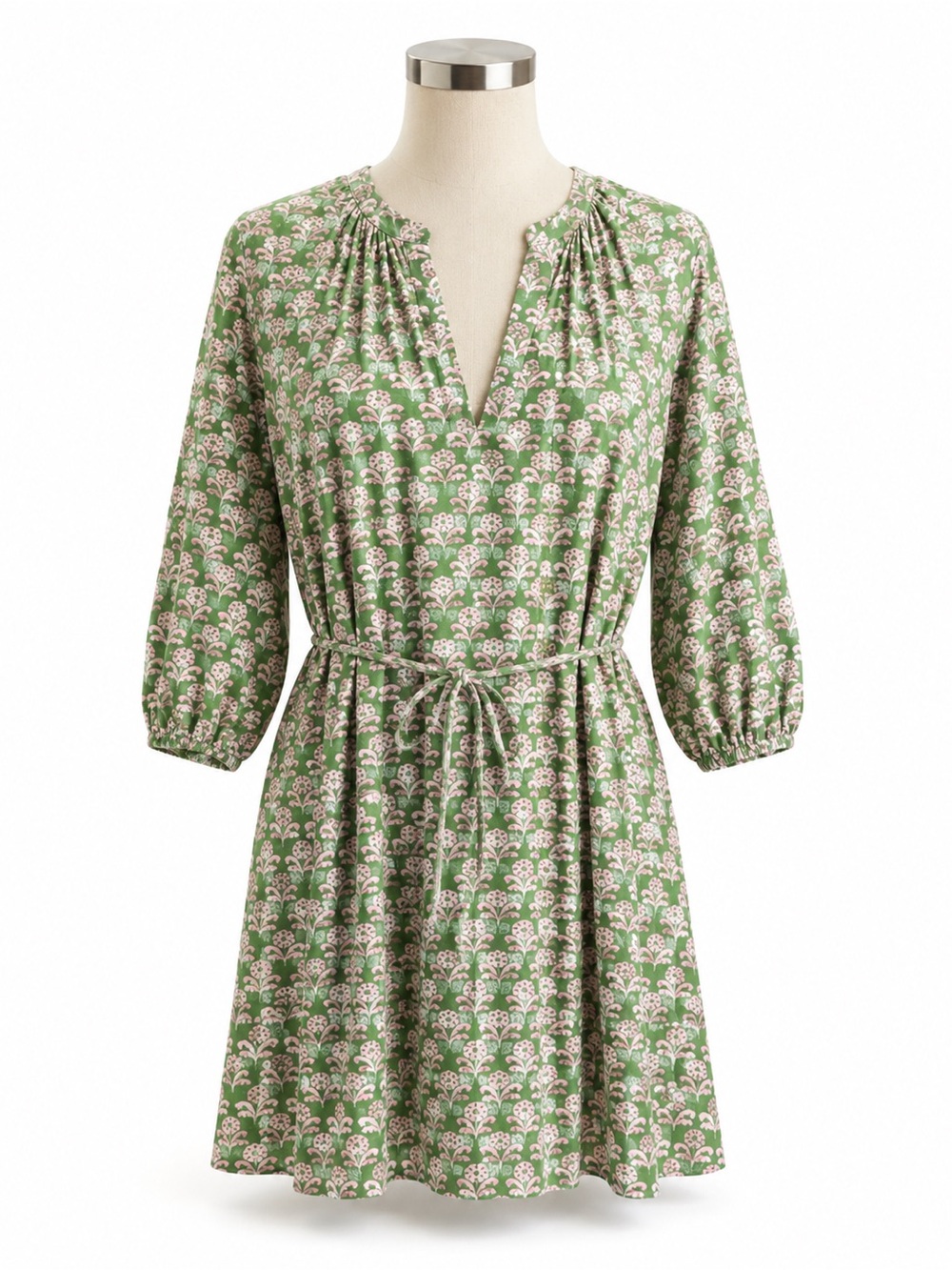 Boden Green and Pink Floral Long Sleeve Dress
